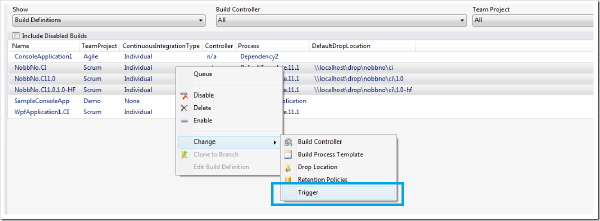 New functionality in TFS Build Manager – Managing Triggers and Build Resources