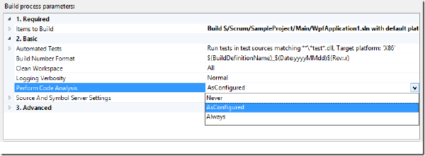TFS Build: Running Static Code Analysis for Specific Configuration