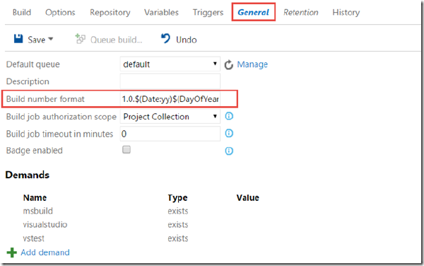 Generate custom build numbers in TFS Build vNext