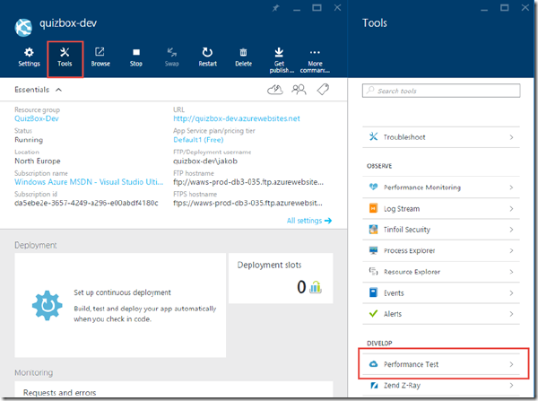 Performance Tests for Azure Web Apps